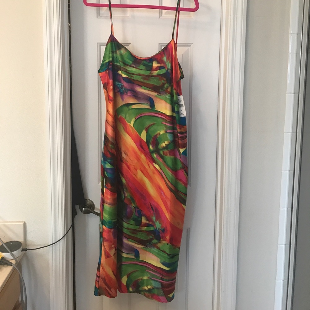 NWT Natori Silk Like Multi Colored Midi Dress - L